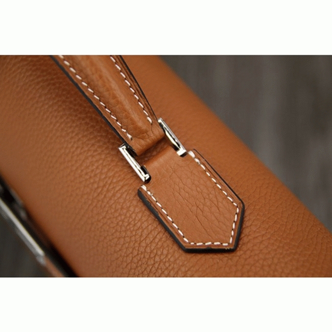 Brown Calf Leather Fake Hermes Kelly Depeche 38cm Briefcase