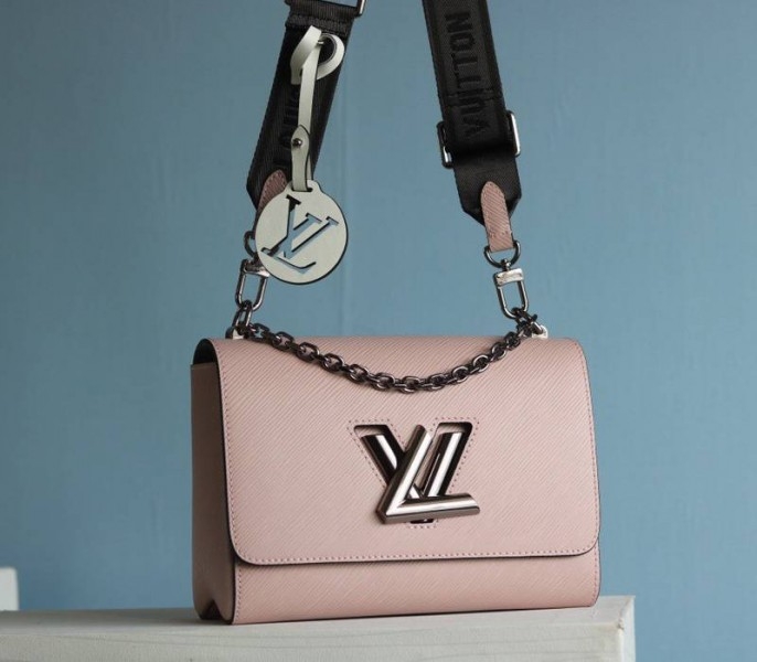 Louis Vuitton Epi Leather Twist MM Bag In Rose Ballerine Pink With Jacquard Strap