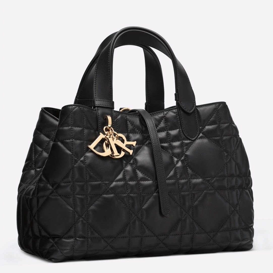 Dior Toujours Medium Bag Replica in Black Macrocannage Calfskin
