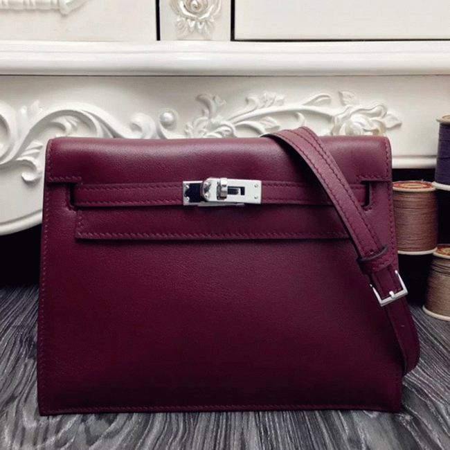 Bordeaux Swift Leather Knockoff Hermes Kelly Danse Elegant Bag