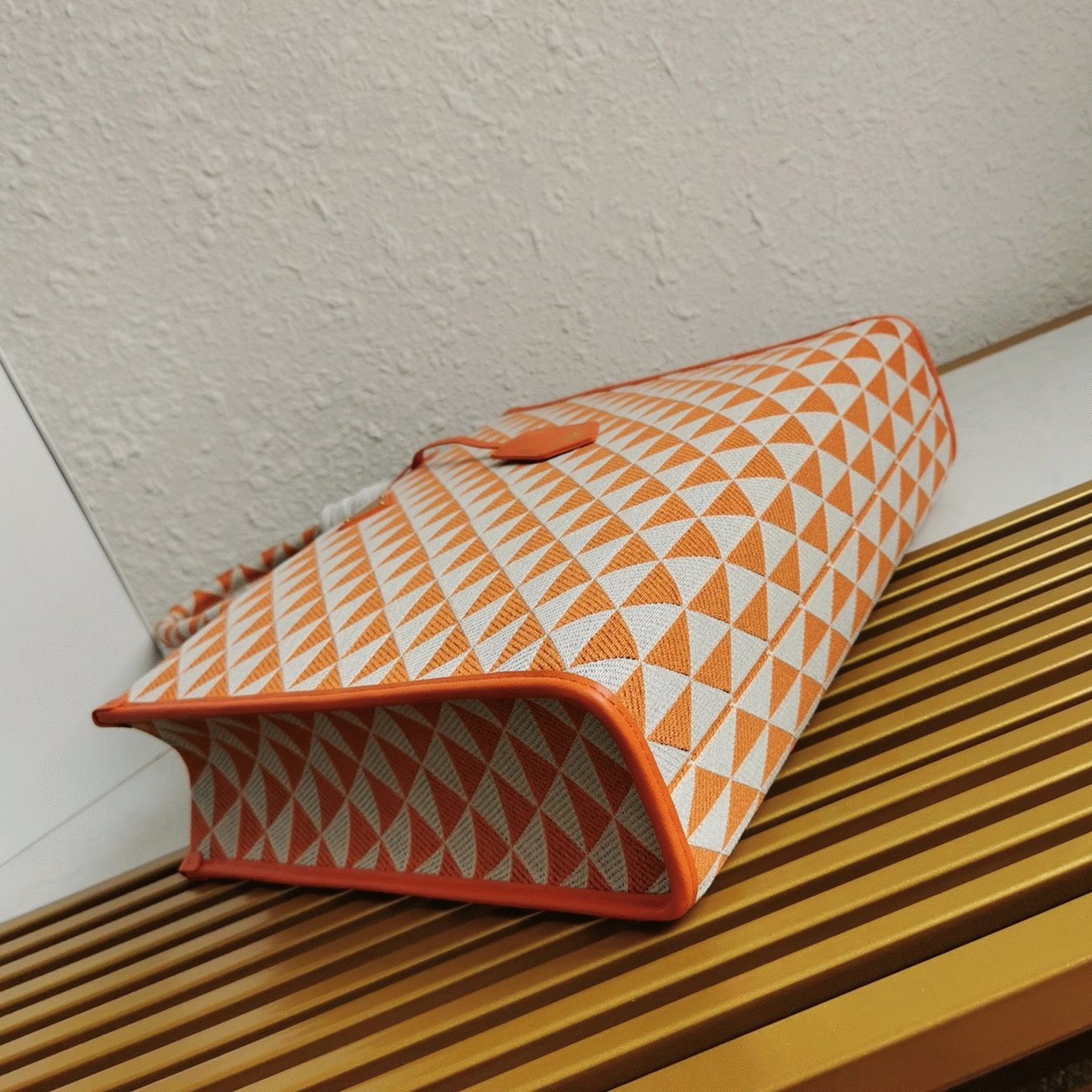Prada Symbole Large Bag Imitation in Orange/White Jacquard Fabric