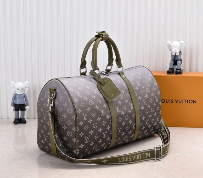LV Monogram Gradient Canvas Keepall Bandouliere 45 In Khaki Green