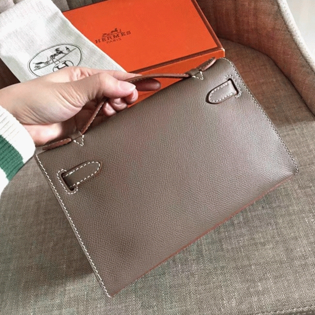 Etoupe Epsom Top Replica Hermes Kelly Pochette Mini Handbag