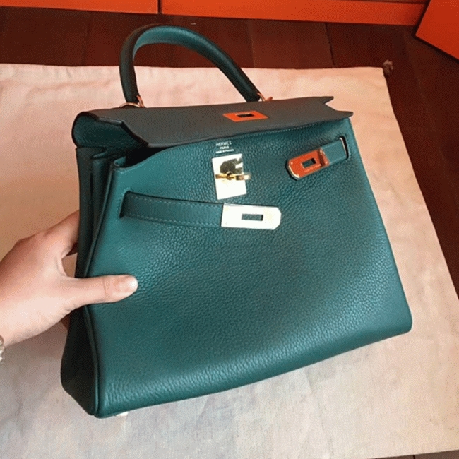 Malachite Clemence Copy Designer Hermes Kelly Retourne 28cm Bag