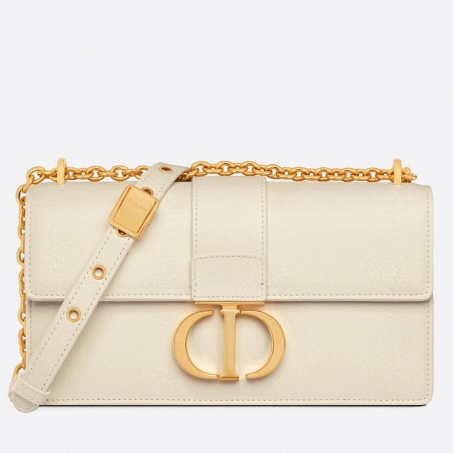 Dior 30 Montaigne East-West Bag with Chain Fake in White Calfskin