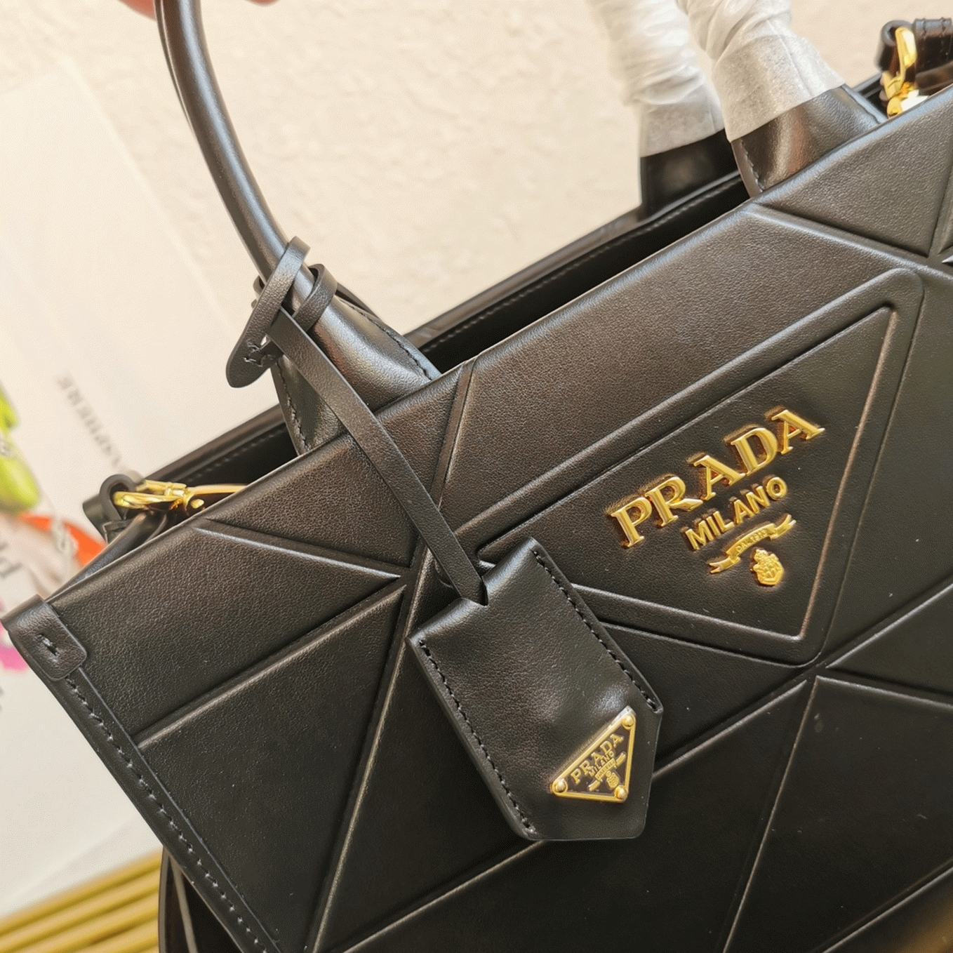 Prada Symbole Small Bag Fake with Topstitching in Black