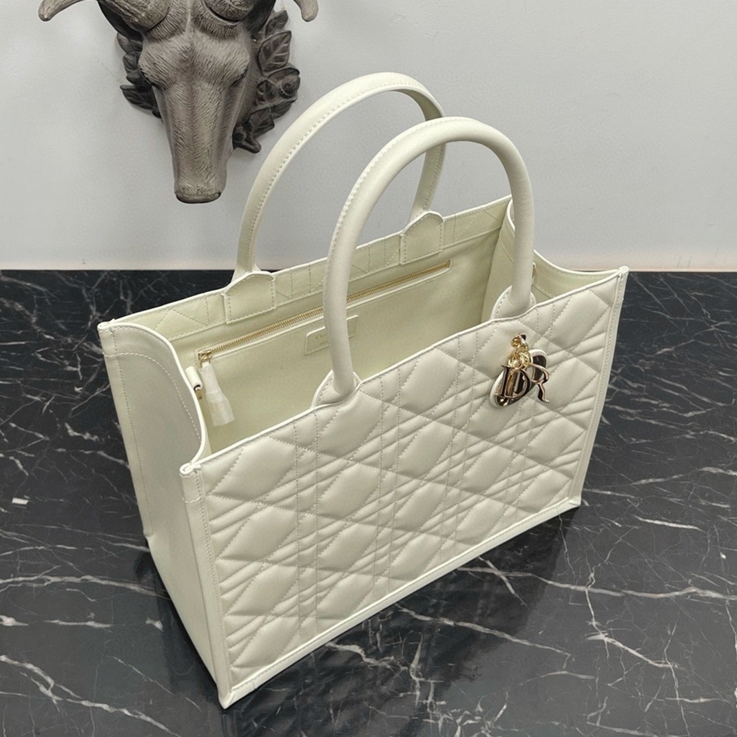 Dior Medium Book Tote Bag Knockoff with Strap in White