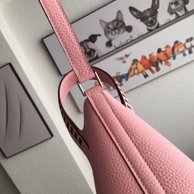 Pink Hermes Picotin Lock 18cm handbag with braided handles replica