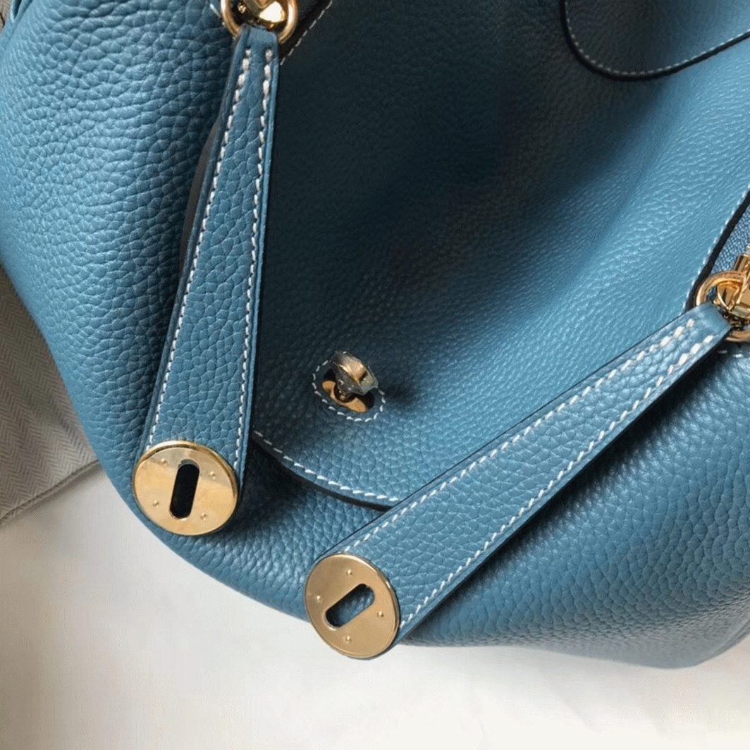 Fake Hermes Lindy 30cm bag in blue jean tone