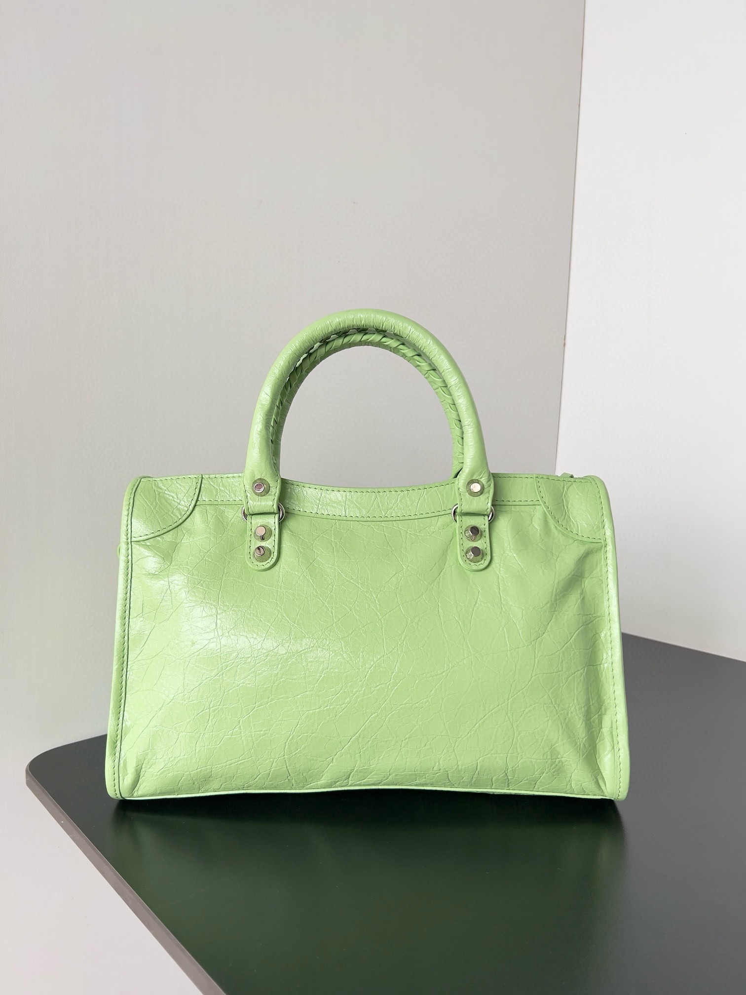 Knockoff Balenciaga Le City Small Bag Green Arena Lambskin