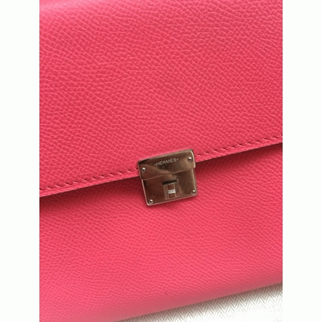 Rose lipstick AAA fake Hermes Clic wallet with strap