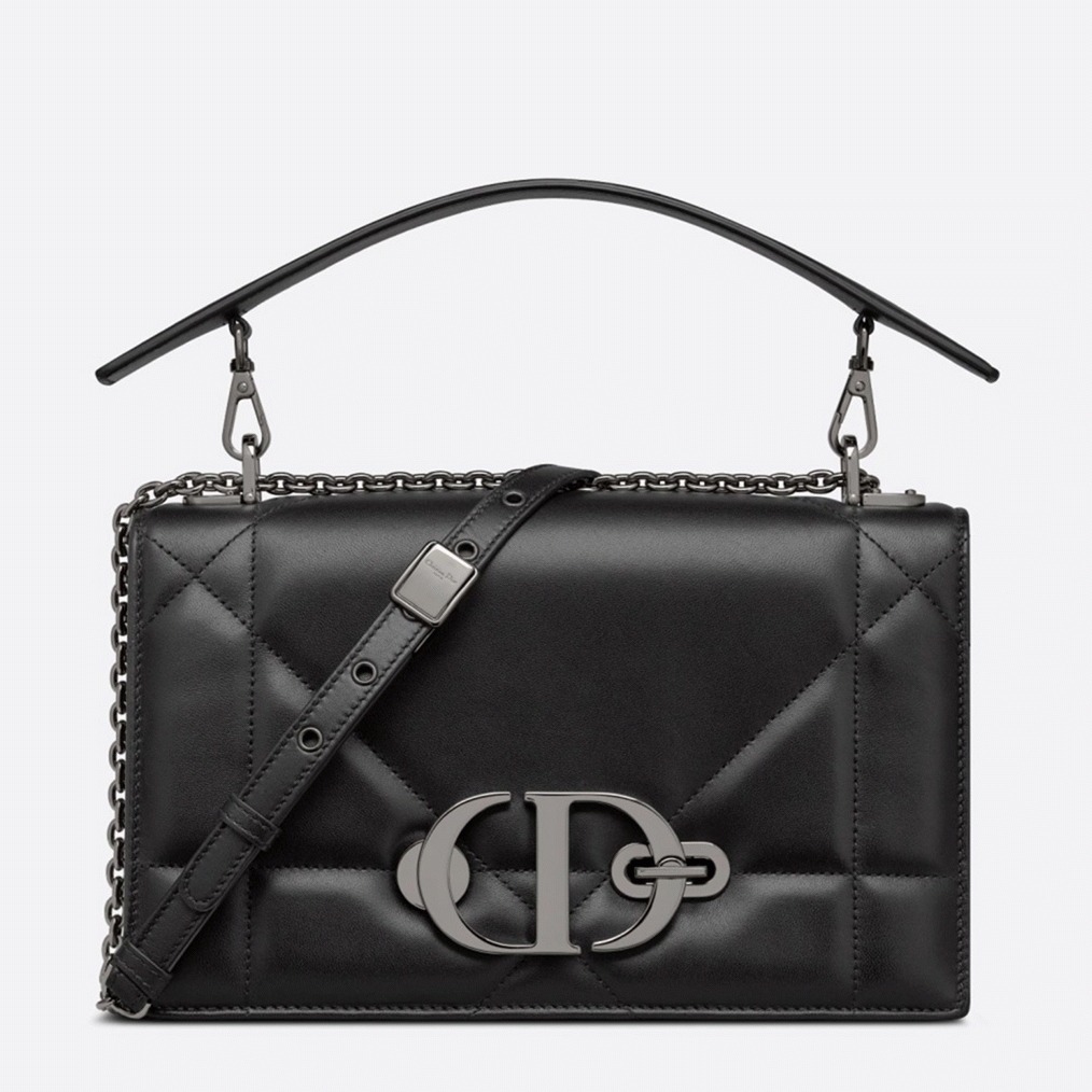 Dior 30 Montaigne Chain Bag with Handle Fake in Black Lambskin