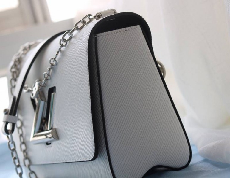 Louis Vuitton Epi Leather Twist MM With Flowers Jewels Chain Bag In Optic White