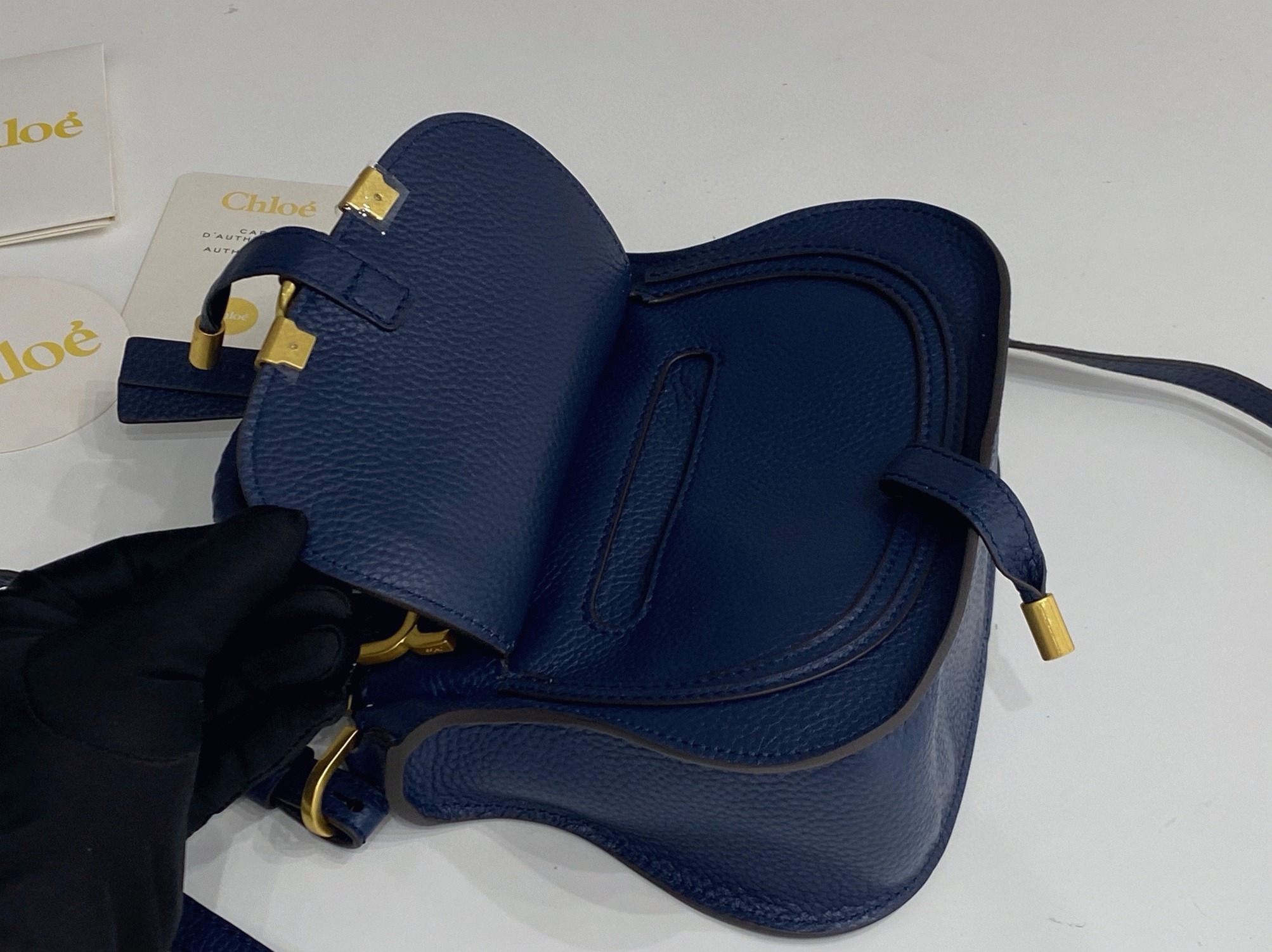 Top Quality Fake Chloe Marcie Mini Double Carry Bag in Blue Grained Leather