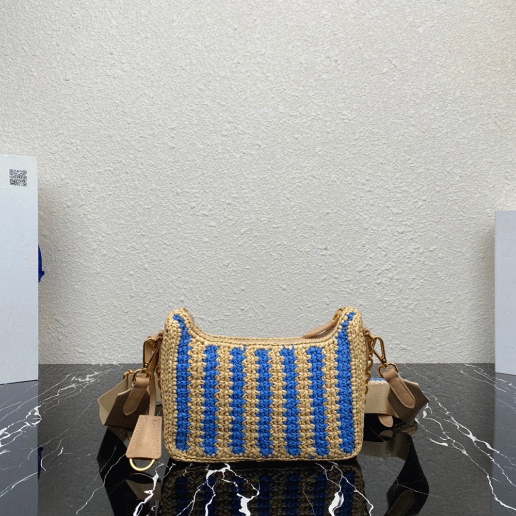 Prada Re-Edition Bag Fake in Beige and Blue Stripe