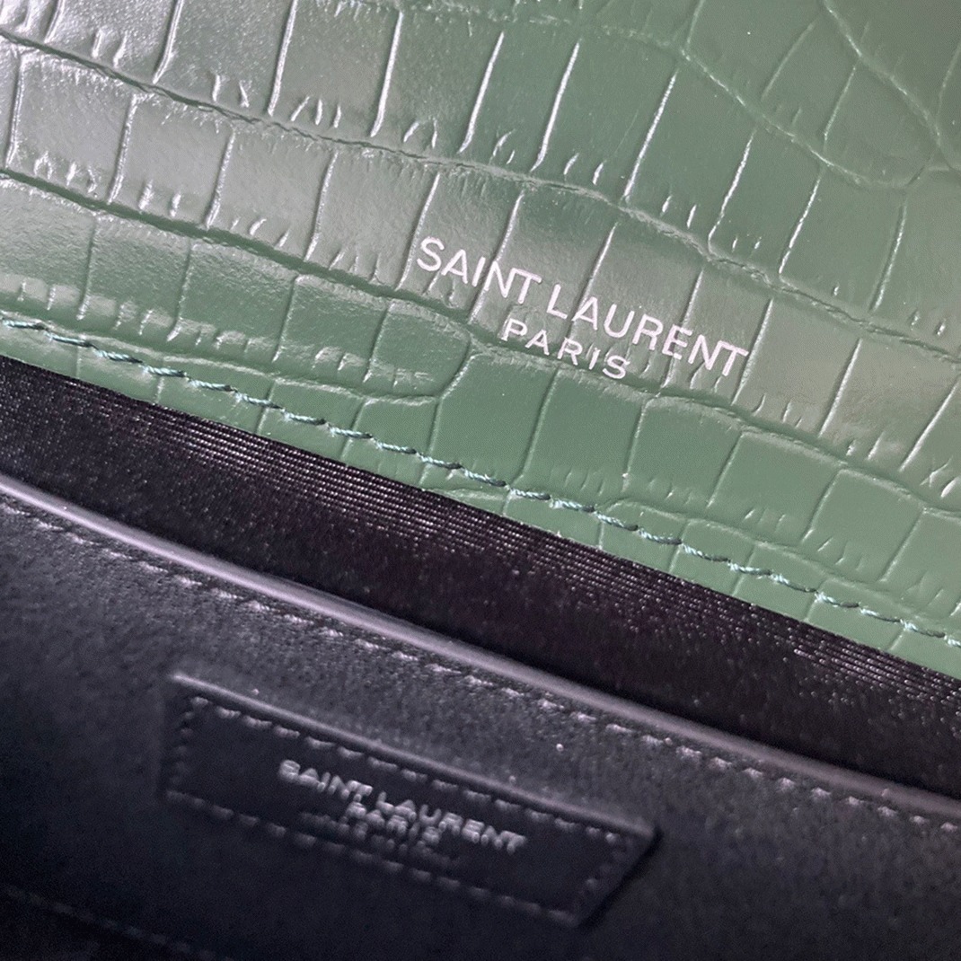 Replica Saint Laurent Kate Medium Tassel Bag Green Crocodile-embossed Leather