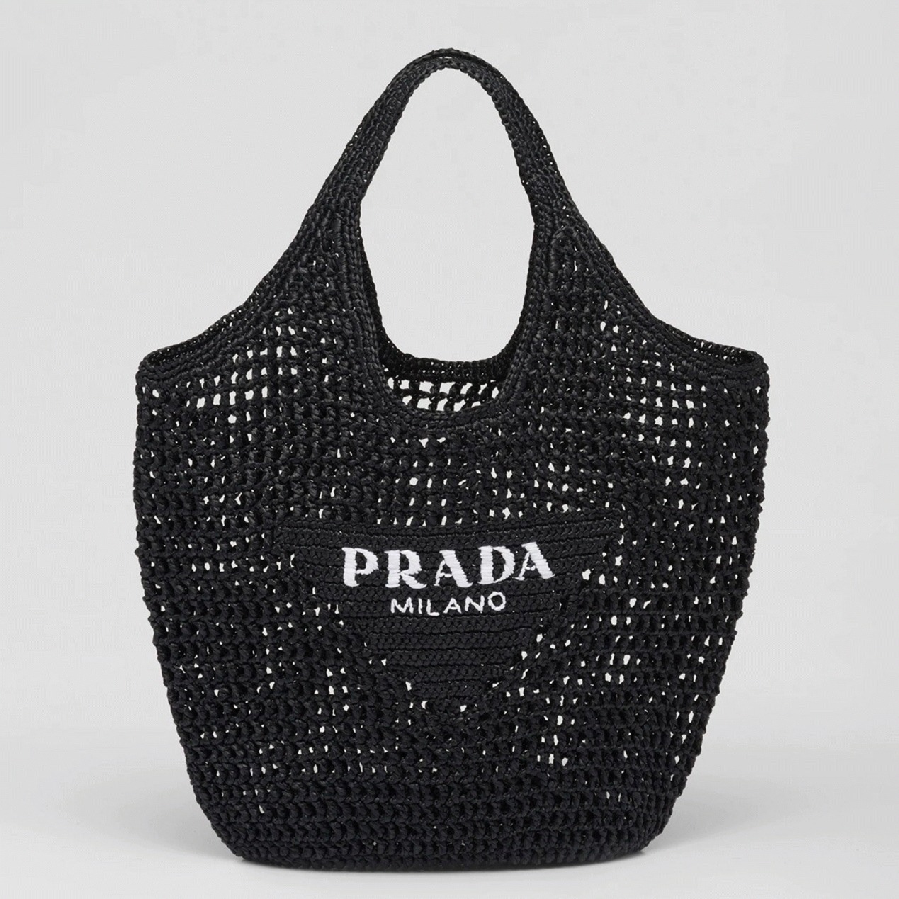 Prada Large Tote Bag Fake in Black Woven Raffia
