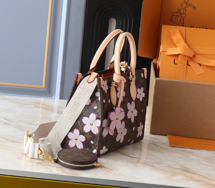 LV X TM Monogram Canvas Onthego PM With Cherry Blossom