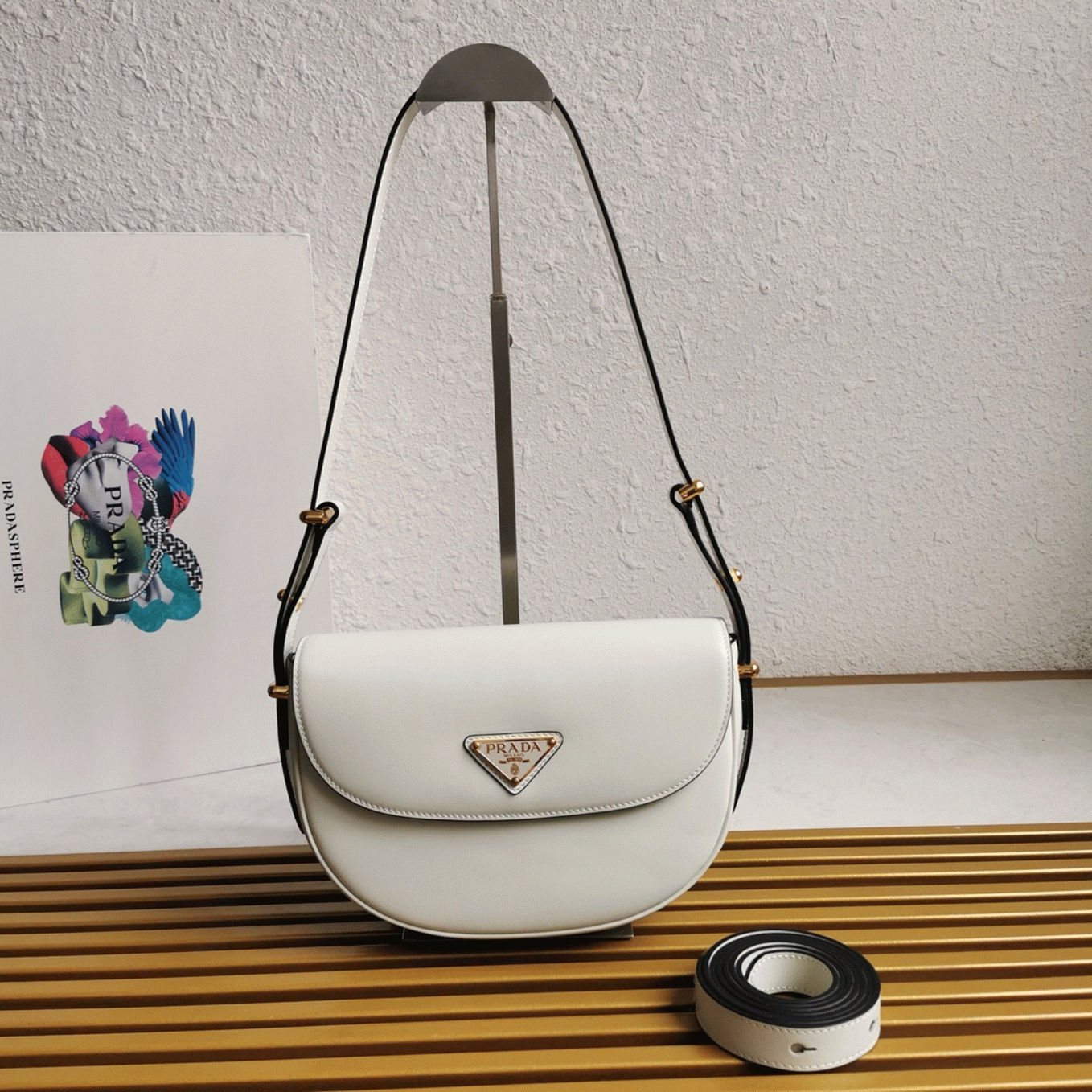 White Prada Arque Shoulder Bag with Flap Replica