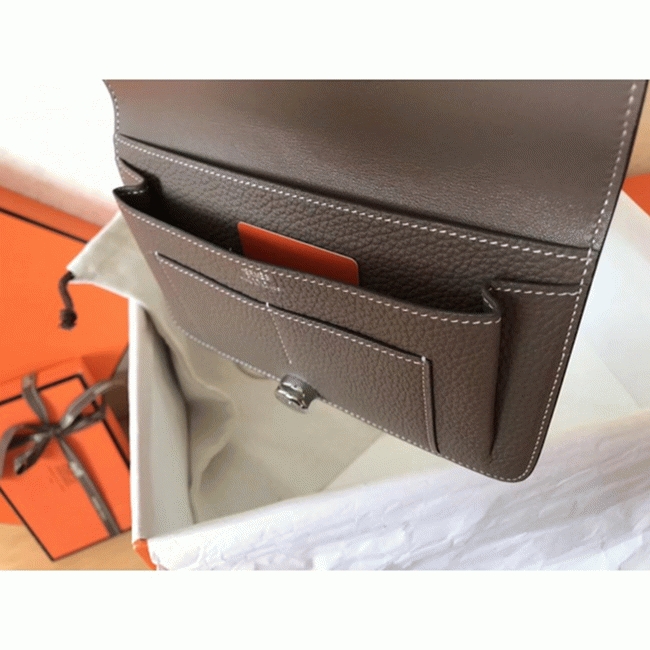 Black taupe knockoff Hermes Dogon duo wallet