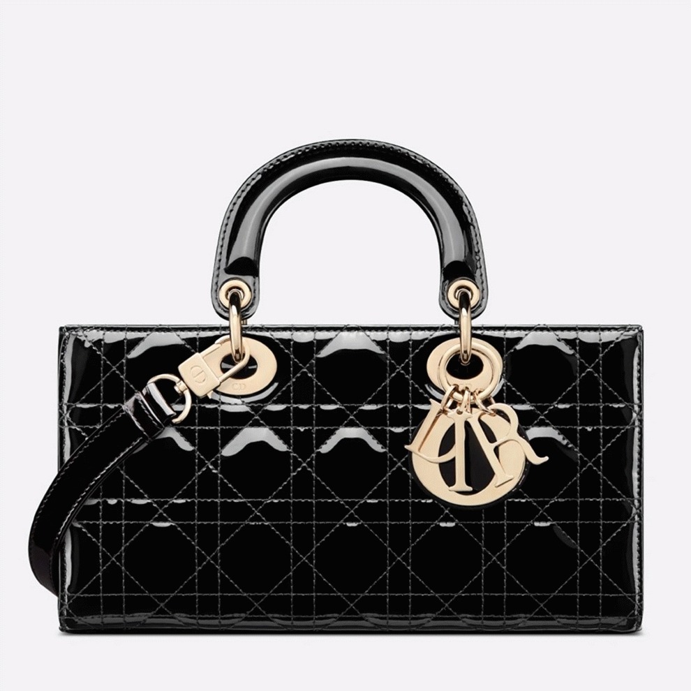 Dior Lady D-Joy Medium Bag Faux in Black Patent Cannage Calfskin