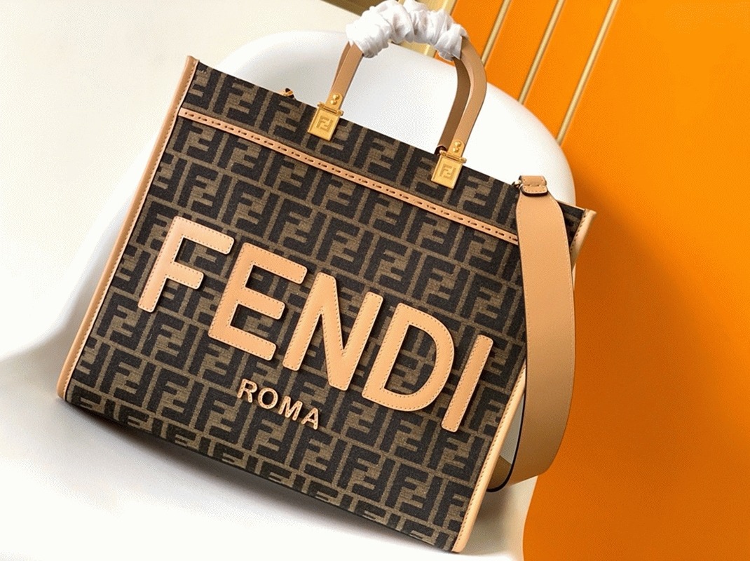 Top Quality Knockoff Fendi Sunshine Medium Tote Bag in Brown FF Jacquard Fabric