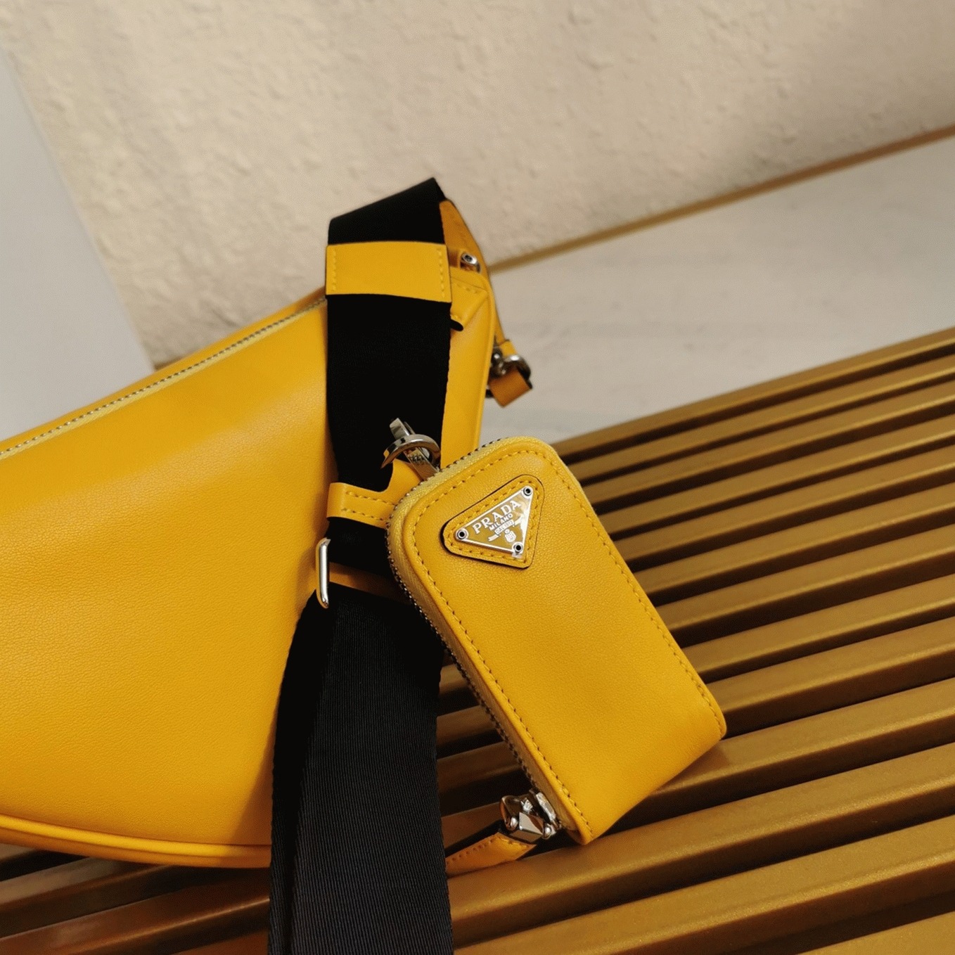 Prada Triangle Shoulder Bag Replica in Yellow