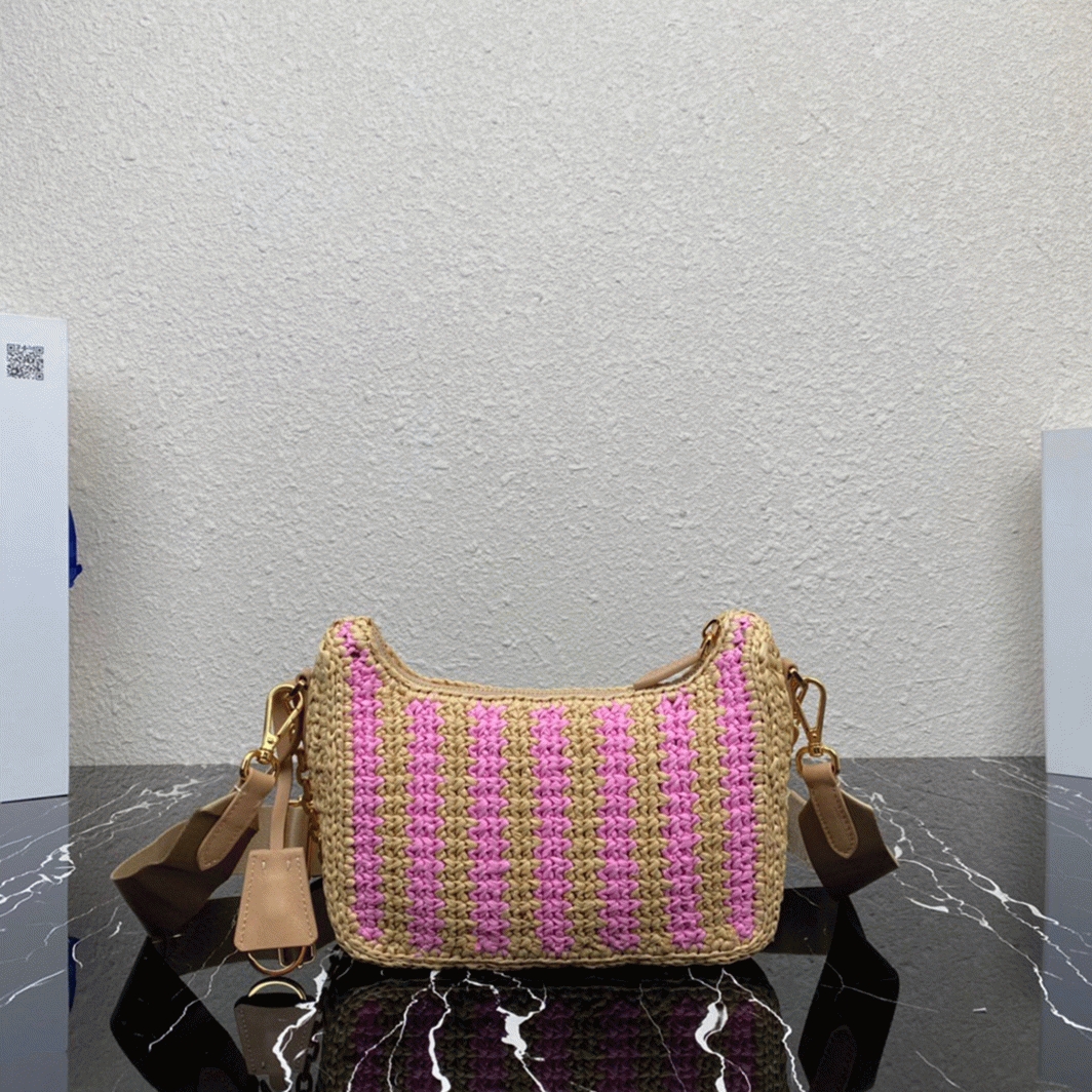 Prada Re-Edition Bag Knockoff in Beige and Pink Stripe