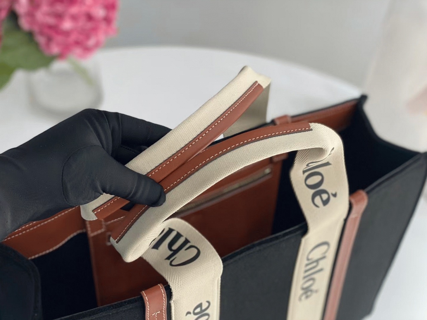 Top Quality Faux Chloe Large Woody Tote Bag In Black Felt