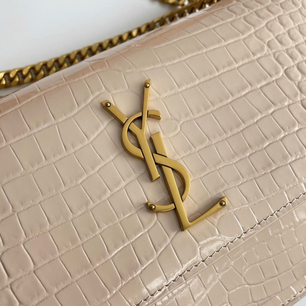 Fake Saint Laurent Sunset Medium Chain Bag Beige Crocodile-embossed Leather