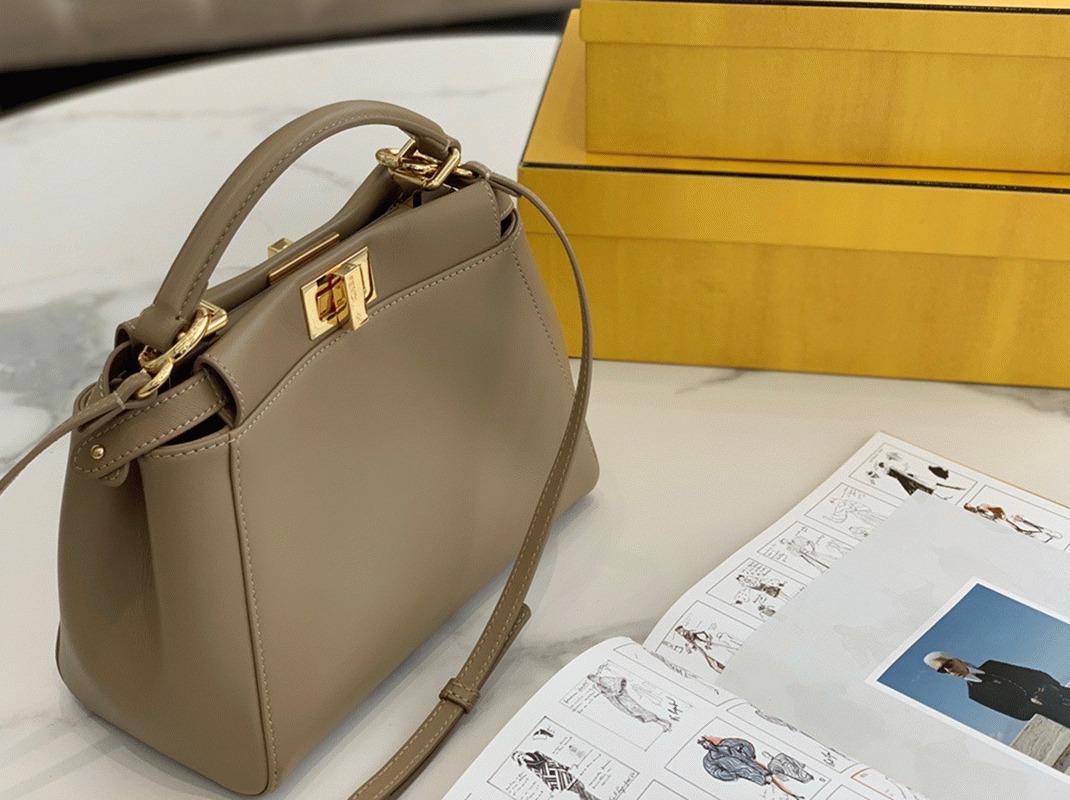 Top Quality Fake Fendi Peekaboo Mini Bag In Dove Grey Nappa Leather