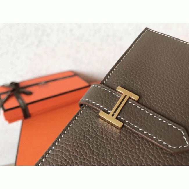 Taupe Clemence Fake Luxury Hermes Bearn Wallet