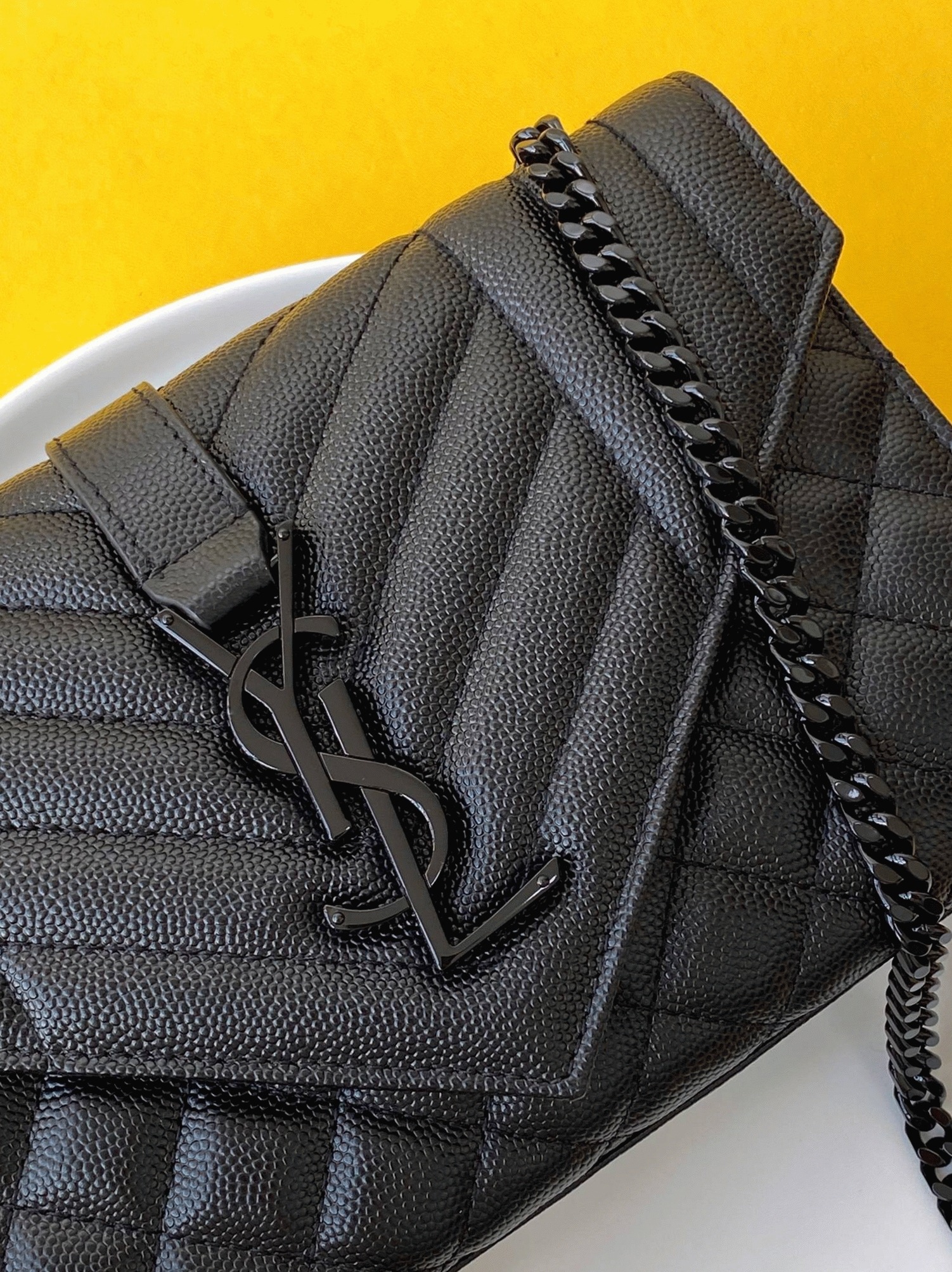 Replica Saint Laurent Envelope Small Black Bag with Black Hardware