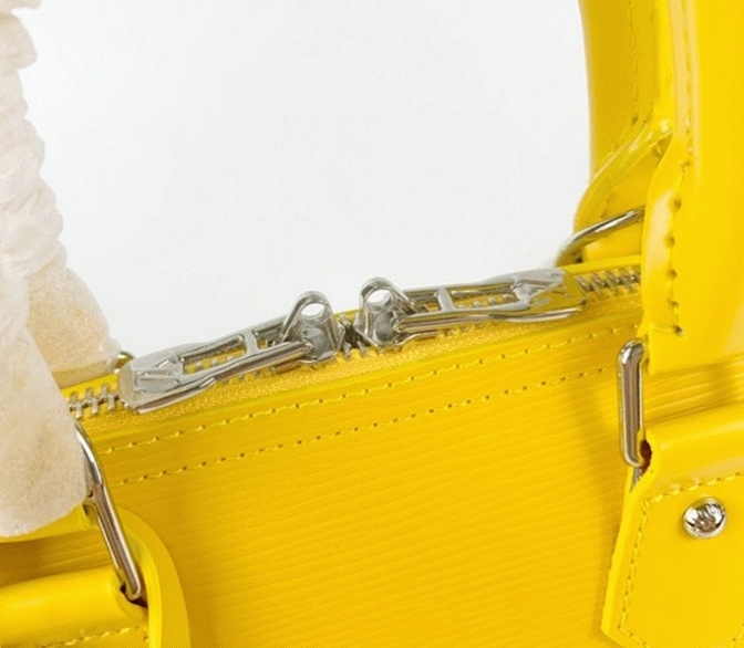 Louis Vuitton Epi Leather Alma BB Handbag In Cedrat Yellow With Jacquard Strap