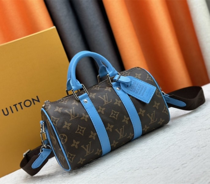 Louis Vuitton Monogram Macassar Canvas Keepall Bandouliere 25 In Gaston Blue