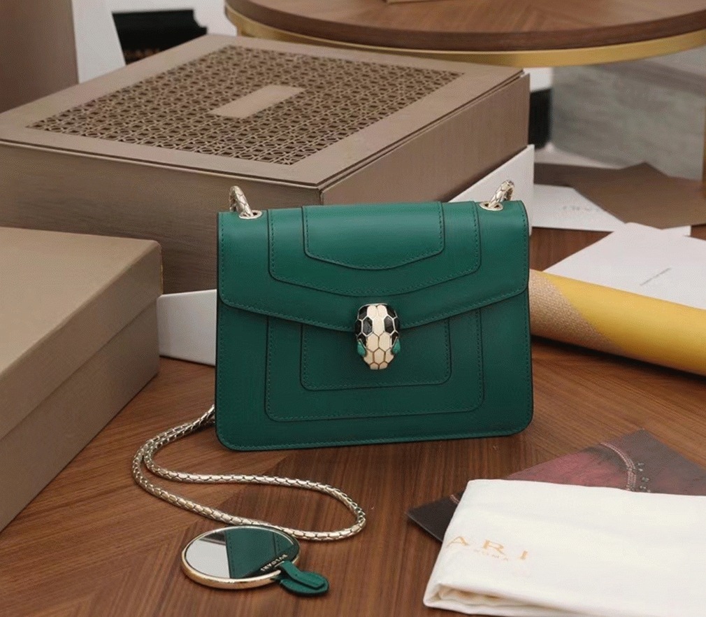 Fake Bvlgari Serpenti Forever Small Crossbody Bag Green Leather