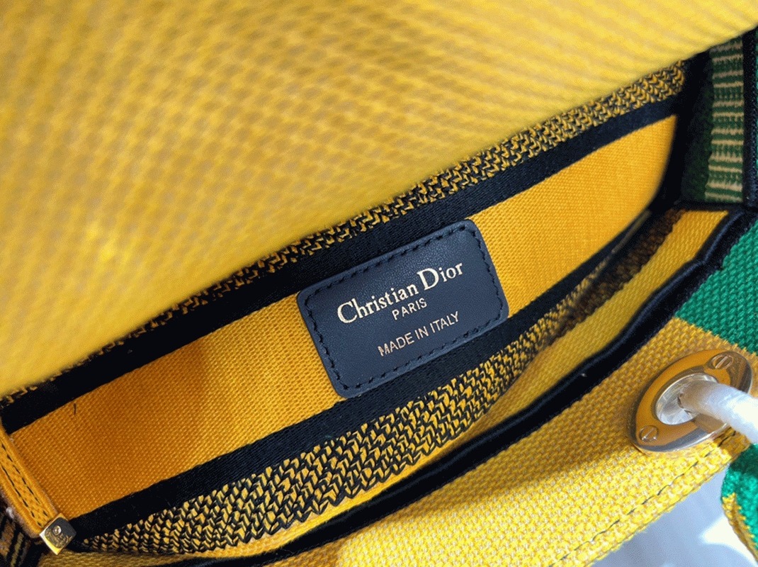 Dior Lady D-Lite Medium Bag Fake in Yellow   Green D-Flower Pop Embroidery