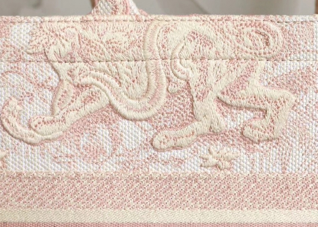 Dior Medium Book Tote Bag Replica in Pink Toile De Jouy Embroidery
