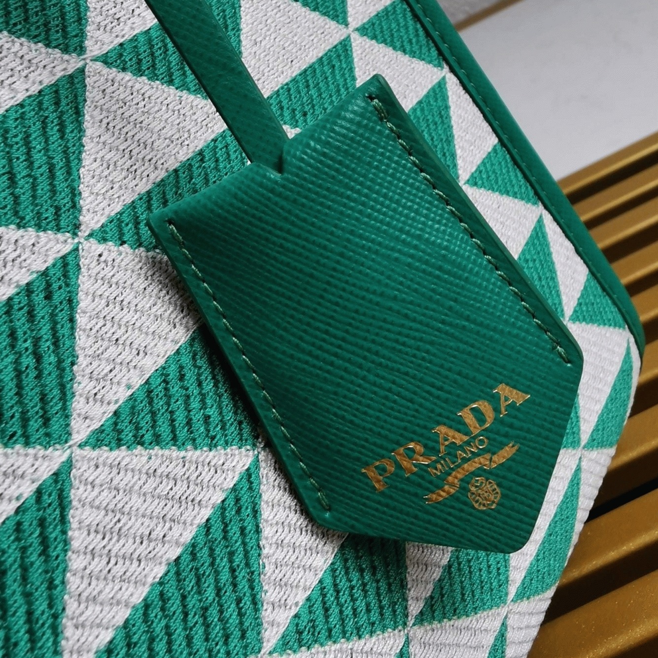 Prada Symbole Small Bag Replica in Green/White Jacquard Fabric