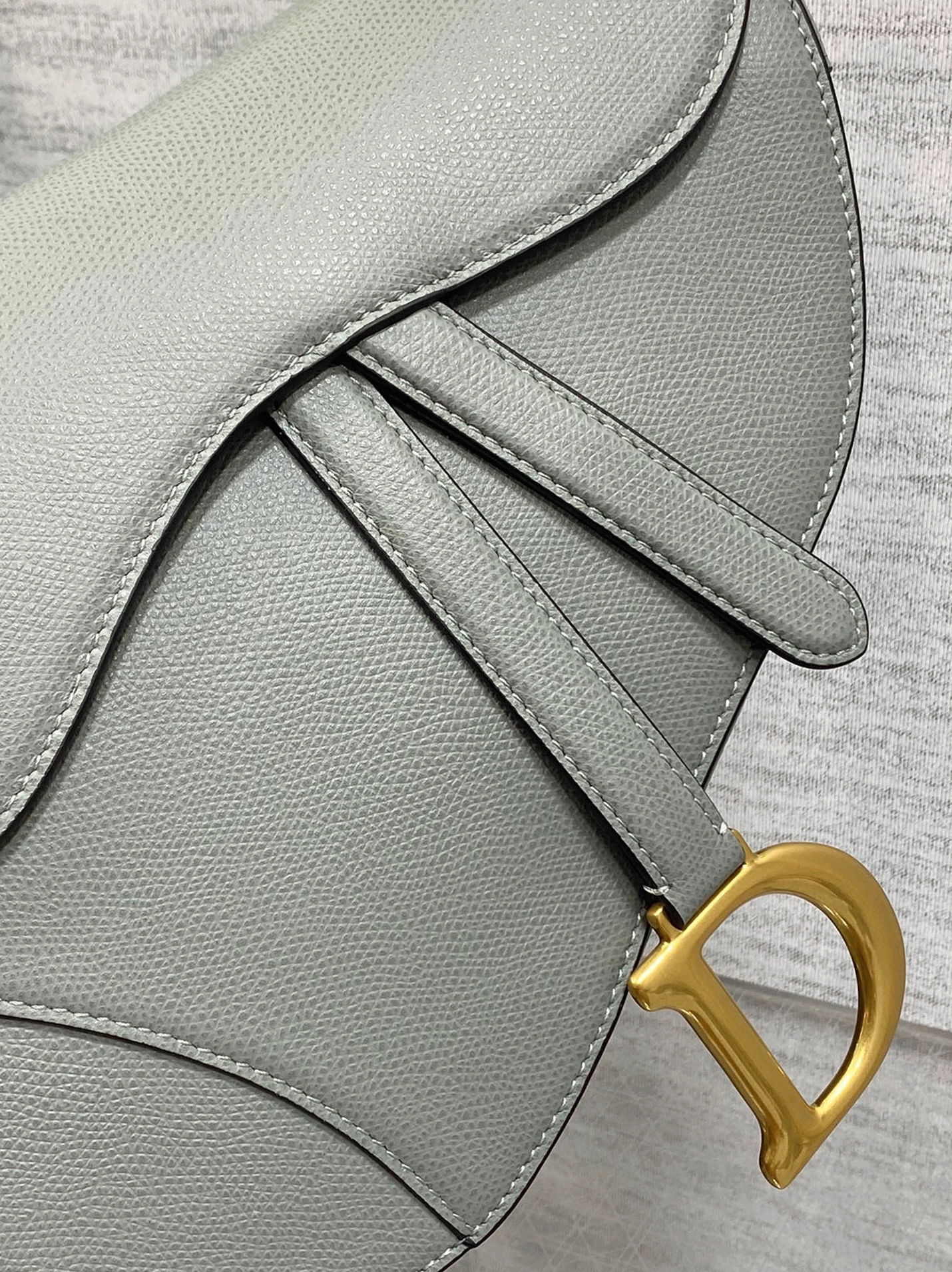 Dior Saddle Bag with Strap Fake in Grey Stone Grained Calfskin