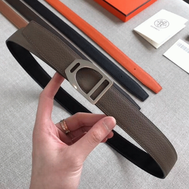 Knockoff Hermes Etrier buckle belt in taupe shade