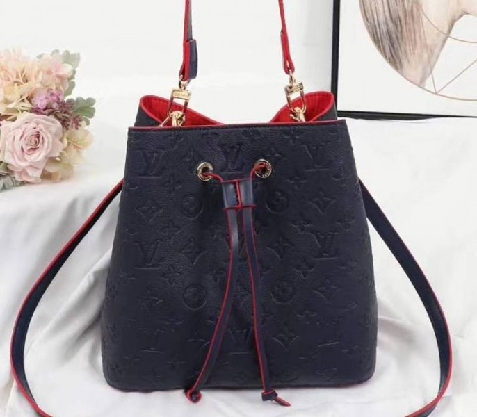 Louis Vuitton Monogram Empreinte NeoNoe MM Bag In Marine Rouge