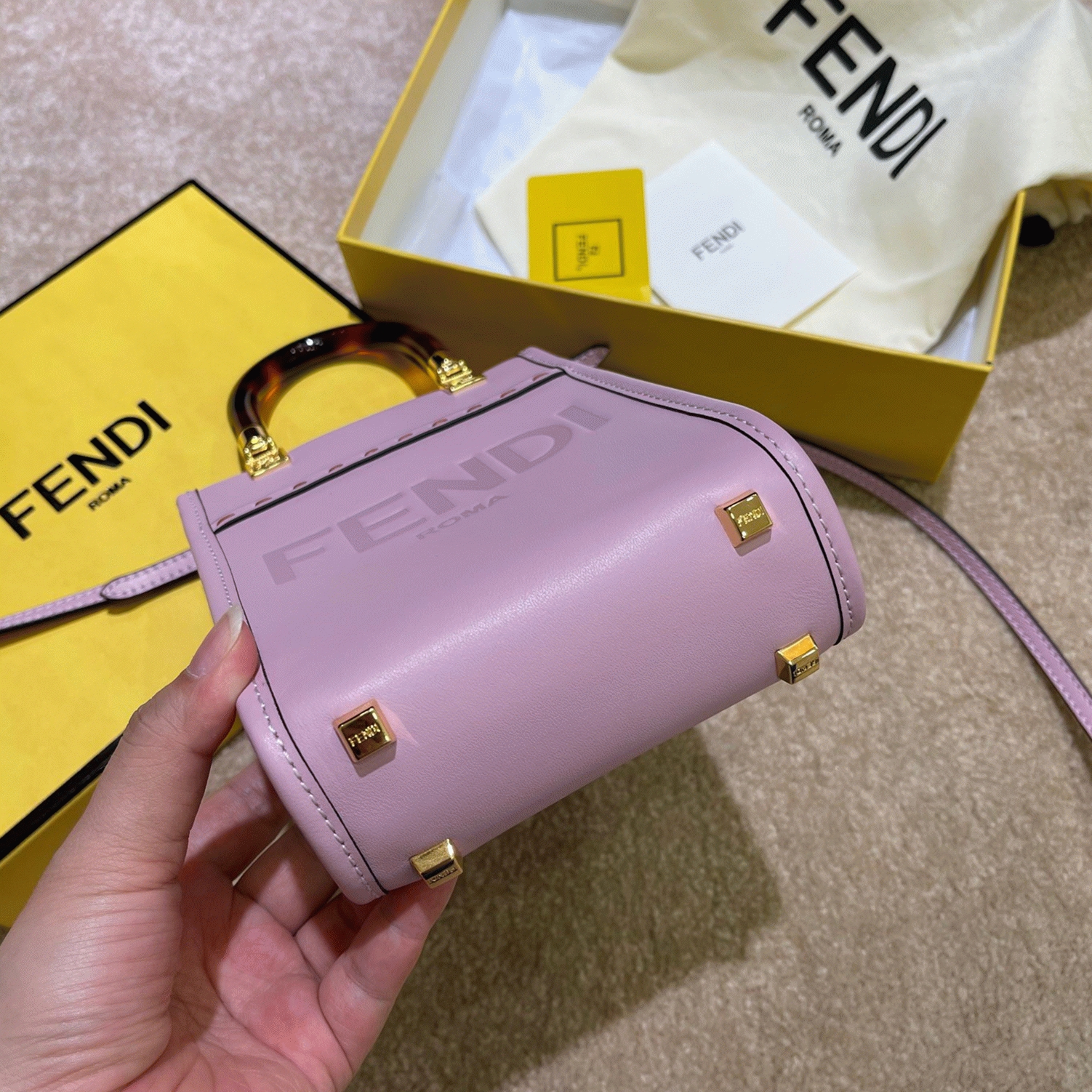 Top Quality Knockoff Fendi Mini Sunshine Shopper Bag In Lilas Leather
