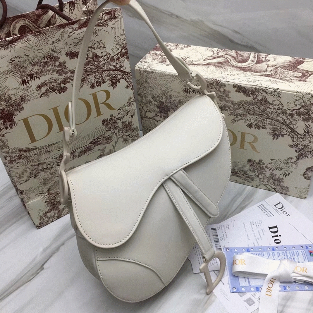 Dior Saddle Bag Fake in White Ultramatte Calfskin