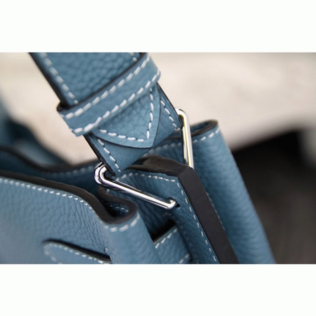 Jean Blue Leather Fake Hermes So Kelly 22cm Casual Handbag