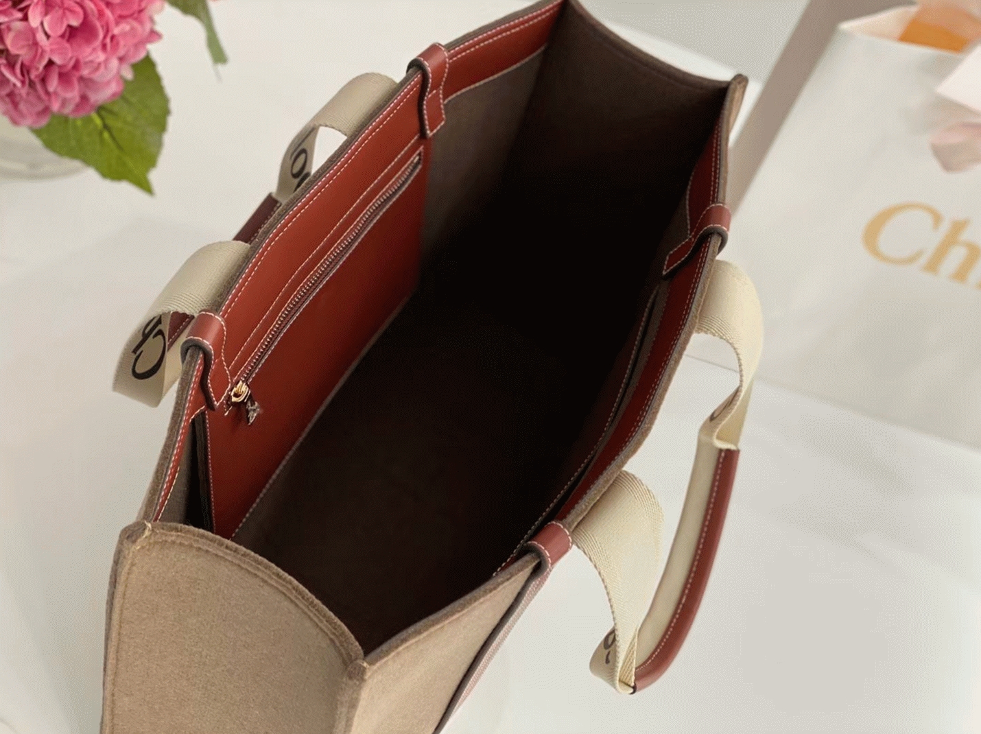 Top Quality Replica Chloe Medium Woody Tote Bag In Brown Felt