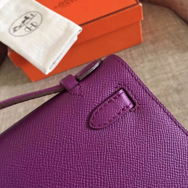 Cyclamen Epsom Knockoff Hermes Kelly Pochette Light Purple Clutch