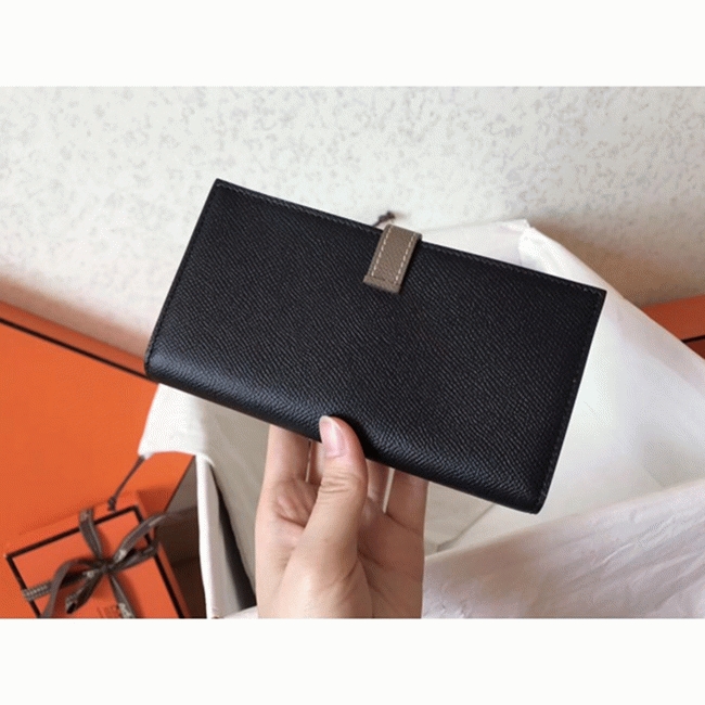 Black Taupe Fake Hermes Bearn Wallet