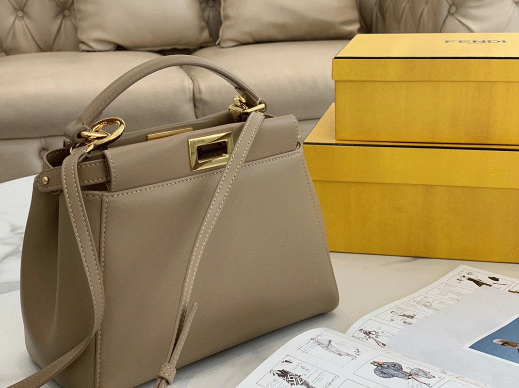 Top Quality Fake Fendi Peekaboo Mini Bag In Dove Grey Nappa Leather