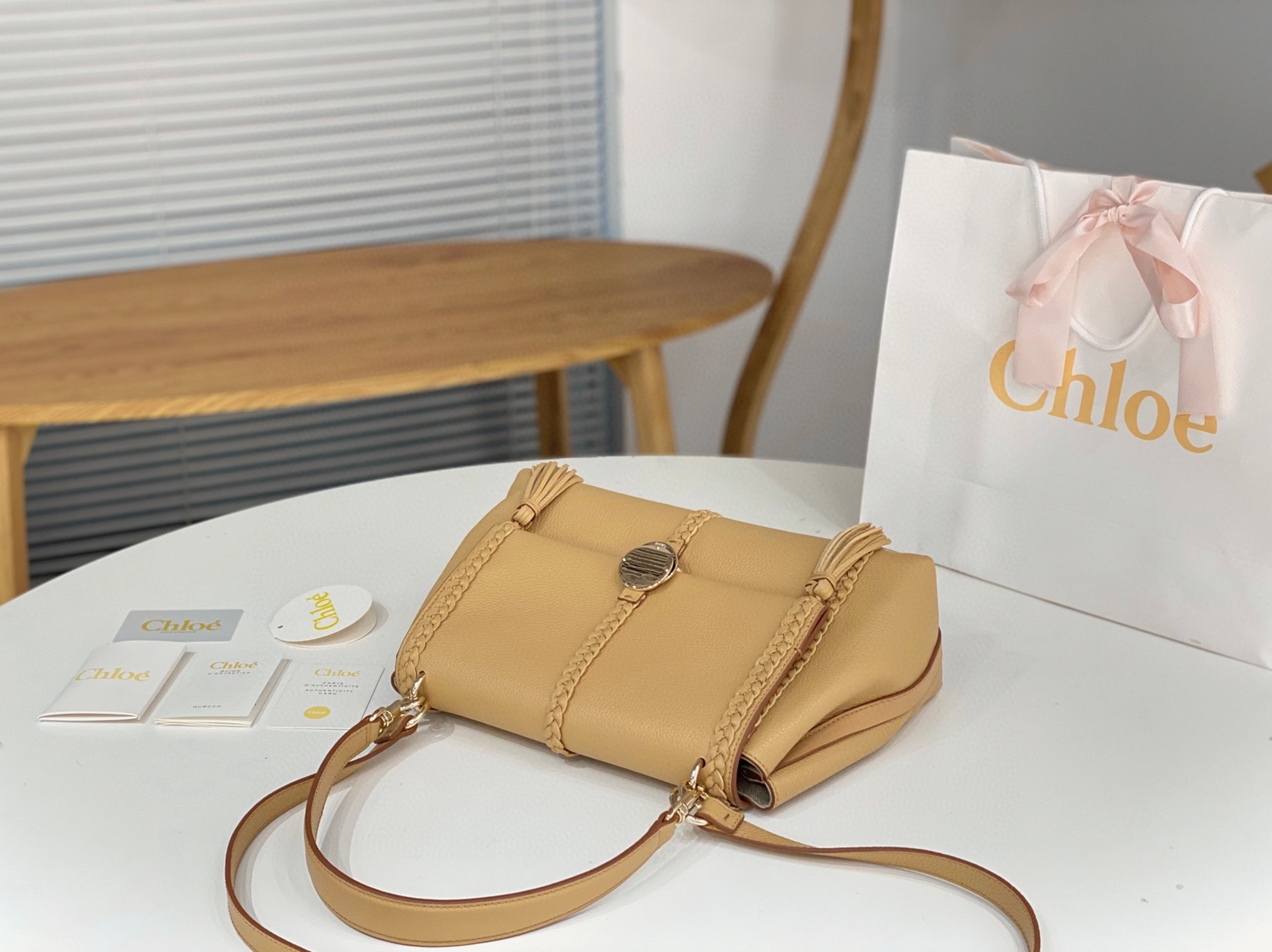 Top Quality Replica Chloe Penelope Medium Shoulder Bag in Beige Grained Calfskin